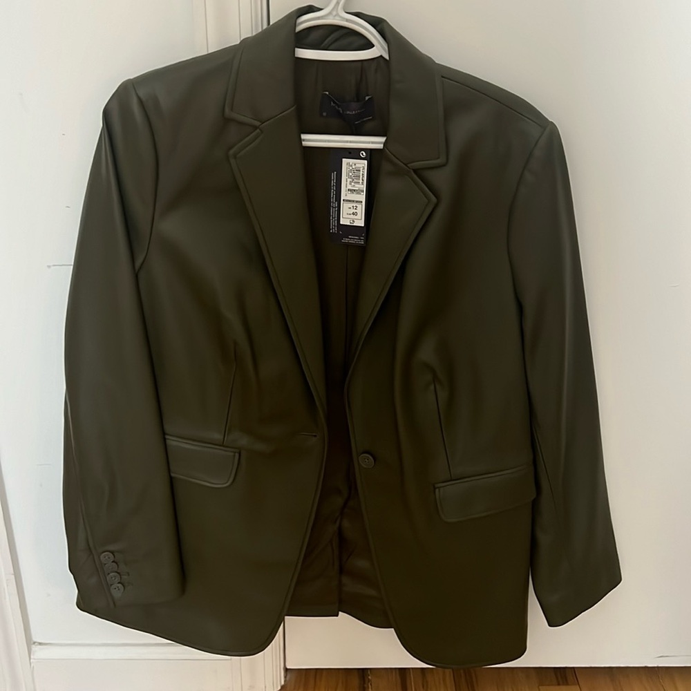 Faux Leather Blazer in deep green